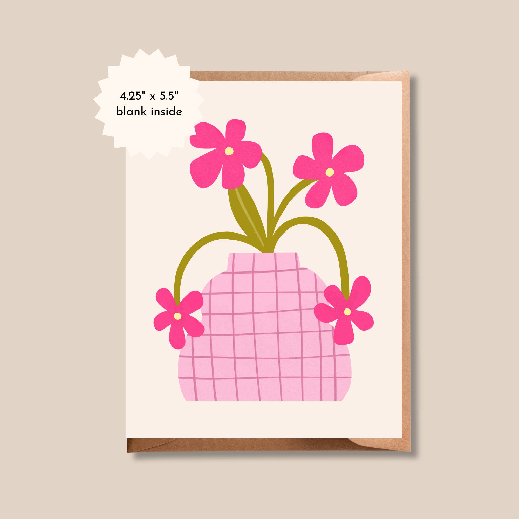 Brush + Bird Paper Co. – wholesale Everyday greeting card – Retro Flower Pot Card | Blank Pink Greeting Card
