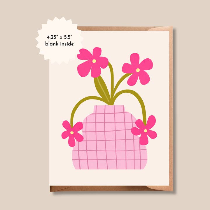 Brush + Bird Paper Co. – wholesale Everyday greeting card – Retro Flower Pot Card | Blank Pink Greeting Card0
