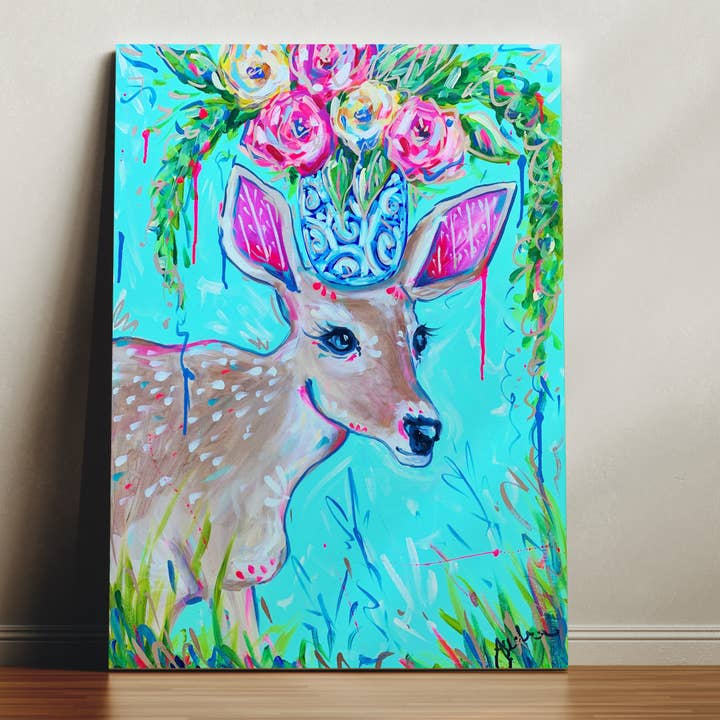 Hjortekalv Lærredstryk - Blomsterbuket Kunstmaleri for engroshandel hos Audra Style