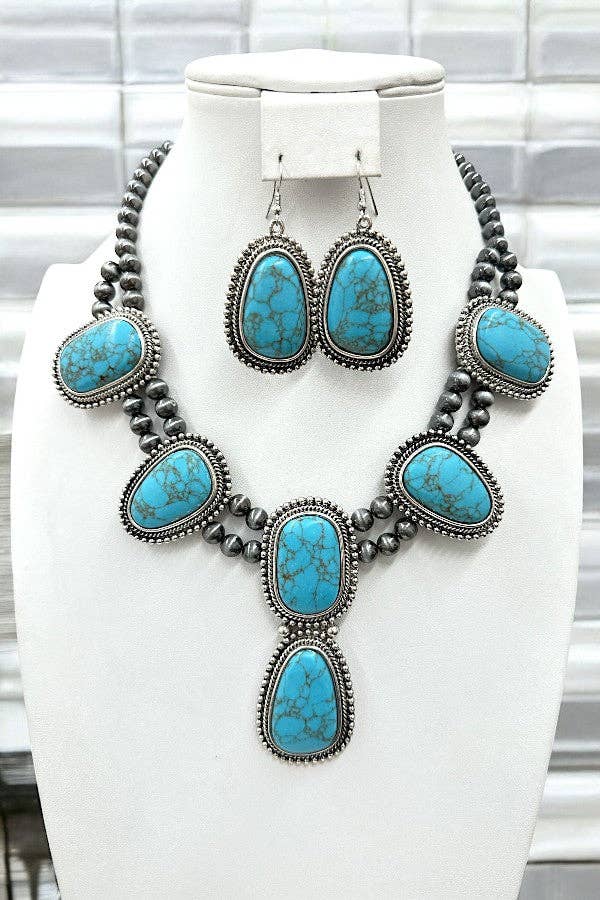 Burnished Silver Turquoise Squash Blossom Short Necklace Set for wholesale on Faire0