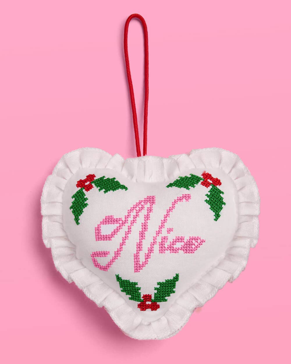 xo, Fetti - Wholesale Ornament - Naughty or Nice Christmas Ornament  Cross stitch 7x5" heart6