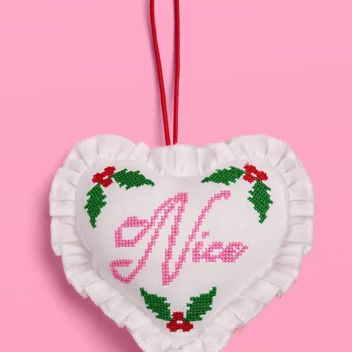 xo, Fetti - Wholesale Ornament - Naughty or Nice Christmas Ornament Cross stitch 7x5" heart6