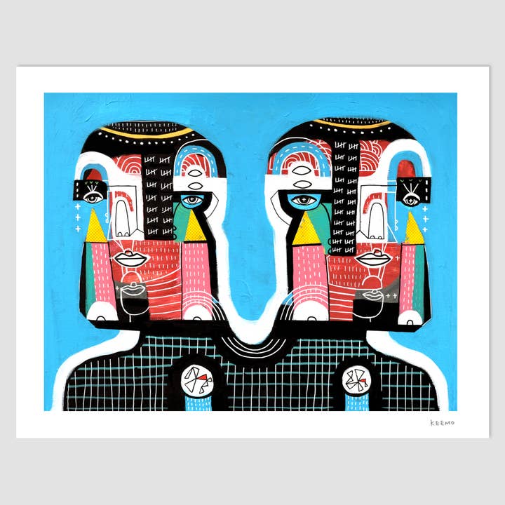 Keemo Gallery - Wholesale Art Print - Love Colorful Modern Art Print Lover Couple Blue Friend