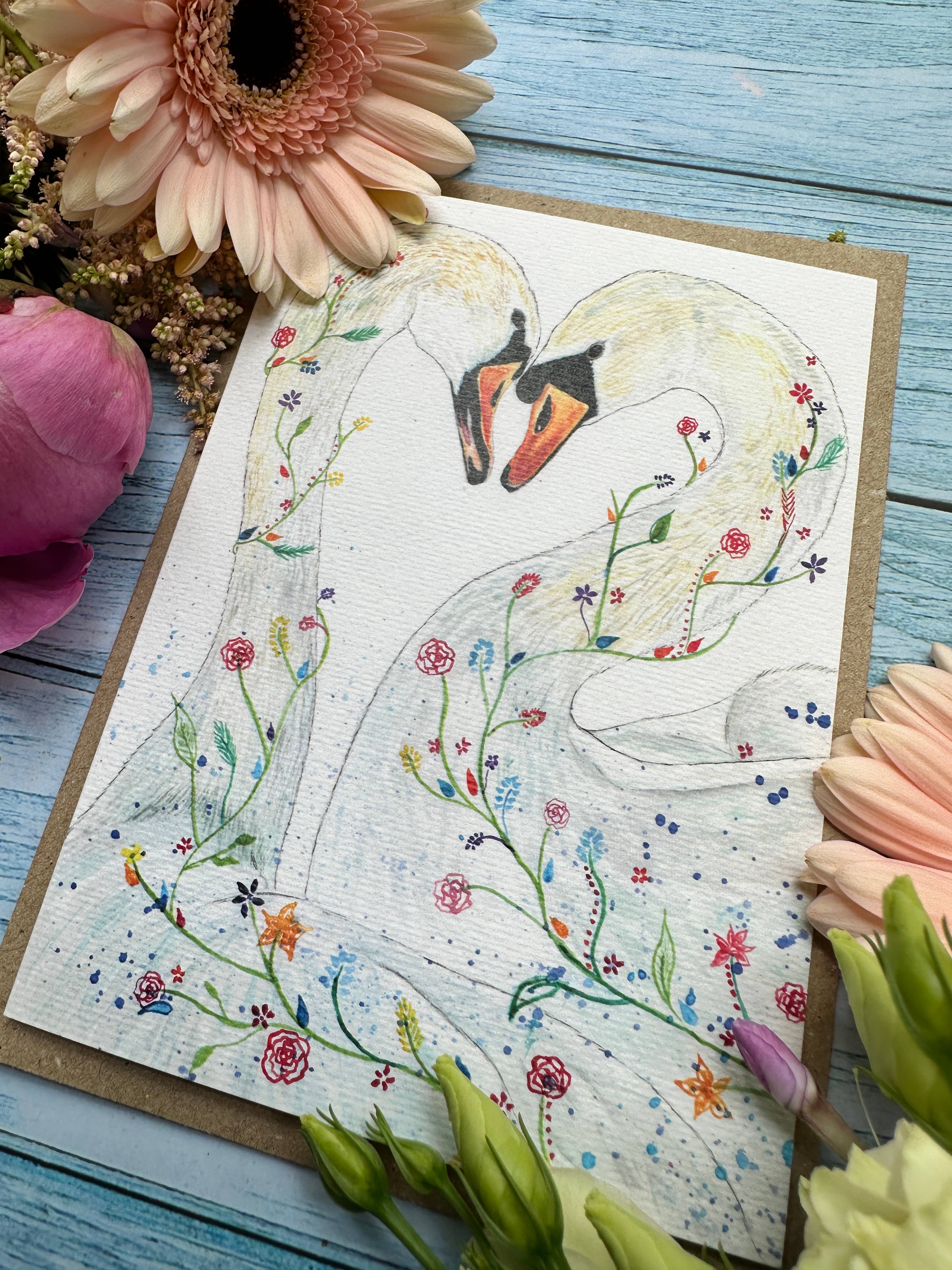 Jen Winnett Eco Artist - Wholesale Love Card - Swans | Eco Friendly Card Nature Blank Love Wedding1