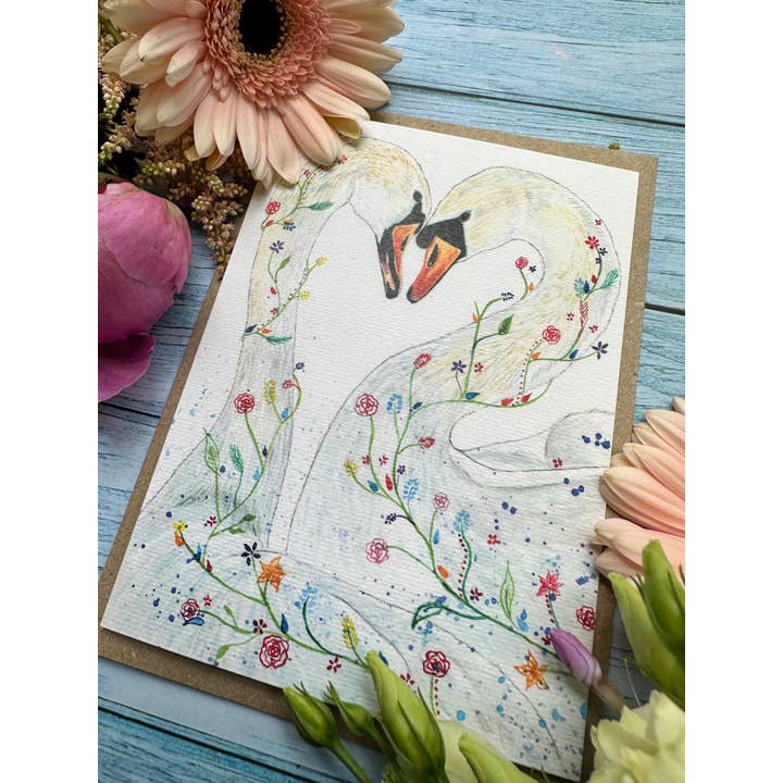 Jen Winnett Eco Artist - Wholesale Love Card - Swans | Eco Friendly Card Nature Blank Love Wedding1