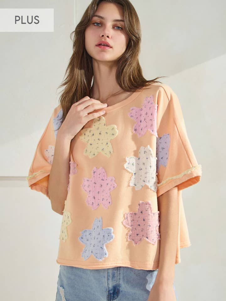 Plus Patchwork Short Sleeve Pullover Top for wholesale by Oddi