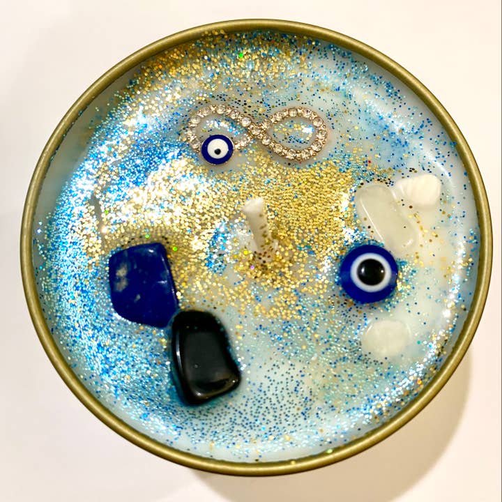 Raven’s Hearth - Wholesale Travel candles - Evil Eye Tin Candle | Spruce & Lavender Scent | 4 oz5