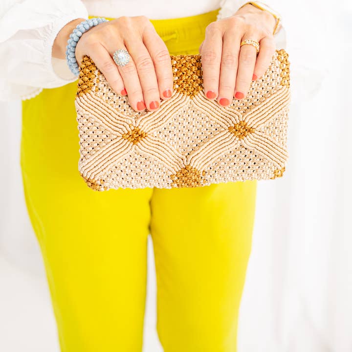 Rahab's Rope - Wholesale Clutch Bag - Women's - Handmade Macramé Clutch-Champagne and Caramel 1