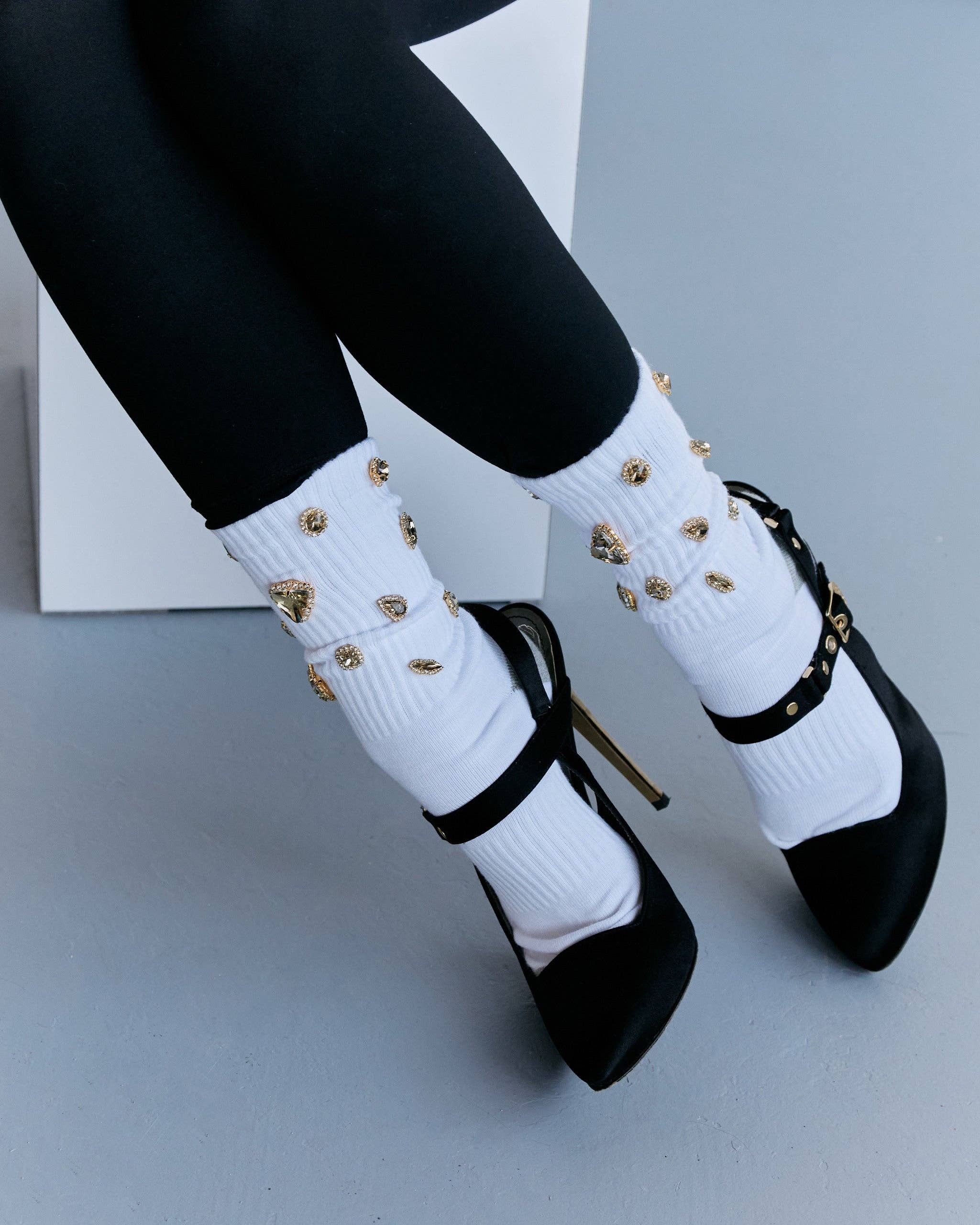 GLINTX BRAND - Wholesale Socks - Women's - Rebel Women's Socks with Champagne Crystal Rhinestones4