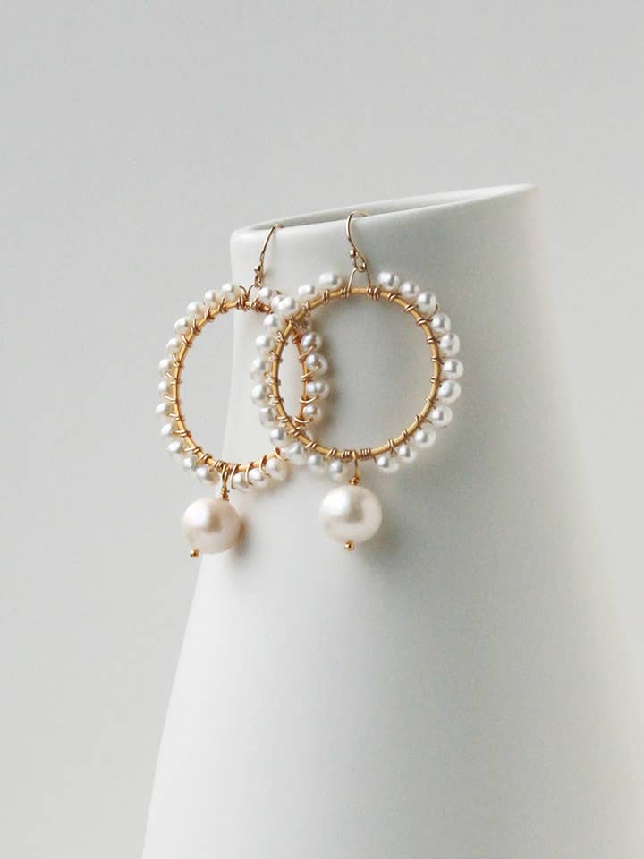 Circle Pearl Earrings | Wedding Earrings for wholesale by Laura Stark Designs