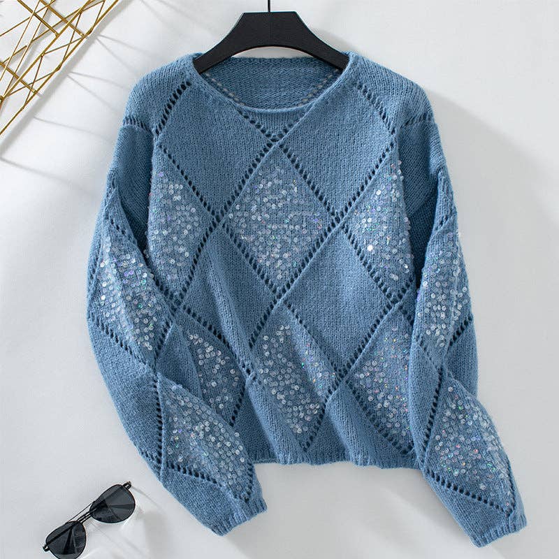 safistyle - Wholesale Knit Sweater - Women's - Hollow Sequin Loose Pullover Sweater for Women7