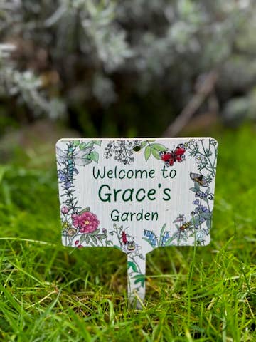 Grace Personalised Bamboo Welcome To My Garden Sign for wholesale by Gifted Wholesale Ltd