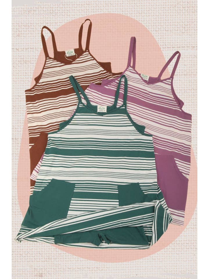 VERY J - Wholesale Romper - Women's - ND31600-Comfy Striped Knit Mini Dress W/ Shorts Inside