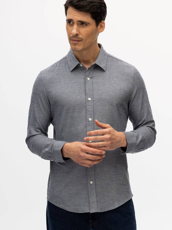 BLU NAVY RYAN LS, FLANELLA SPAZZOLATA CON EFFETTO MELANGE in vendita all'ingrosso su Faire