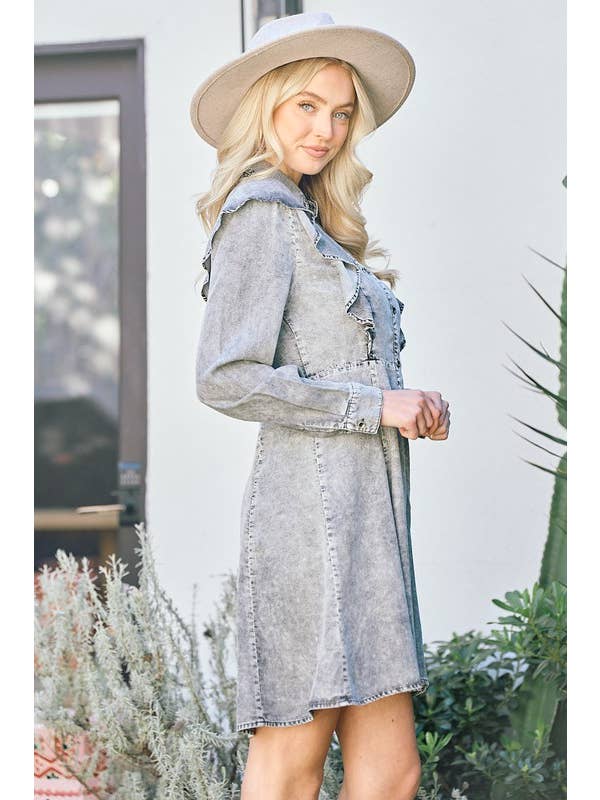 Doe and Rae - Wholesale Dress - Women's - Ruffle Denim Dress - 27097D