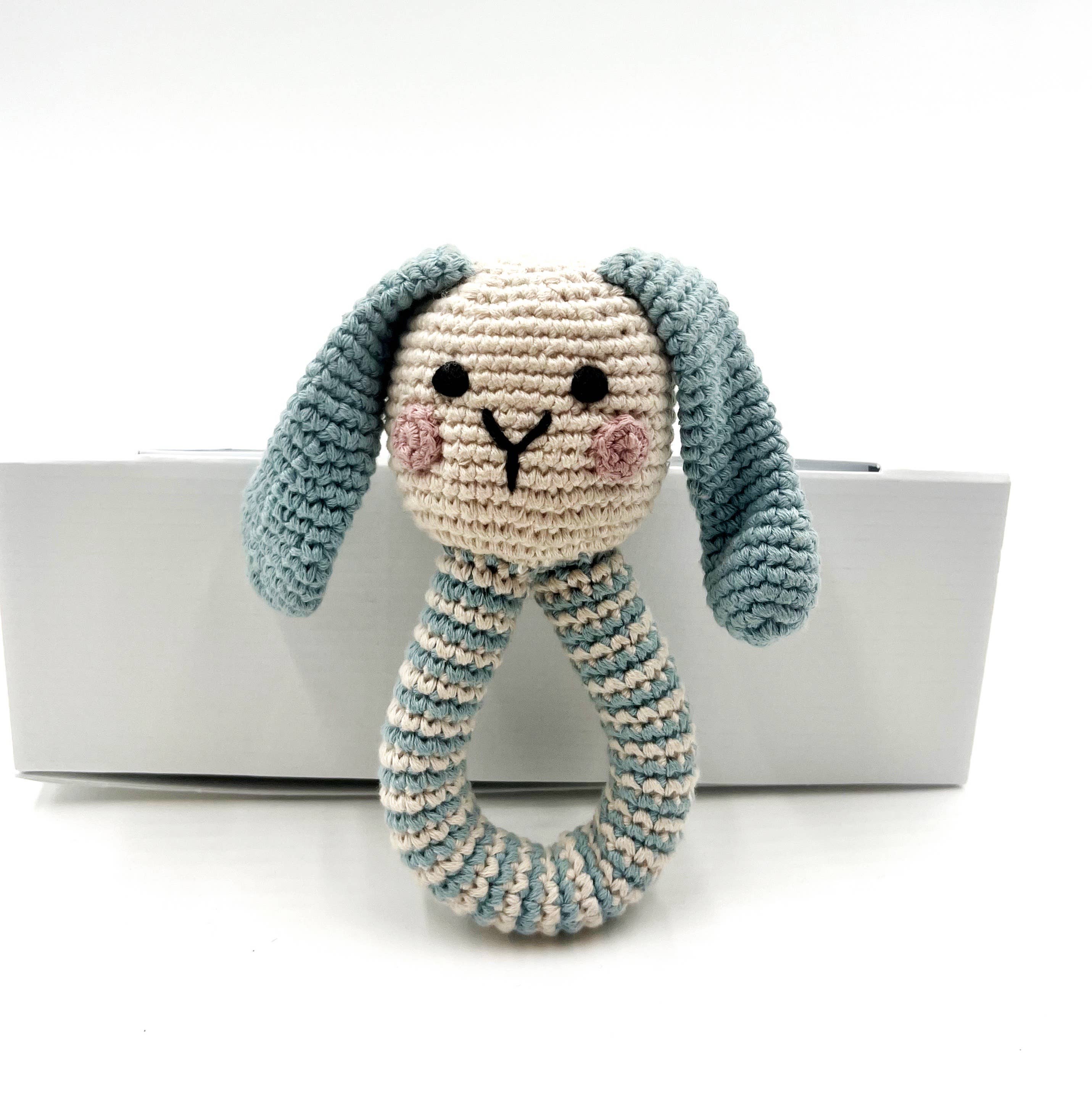 Pebblechild - Wholesale Handheld Rattle - Baby - Crochet Baby Ring Bunny rattle duck egg blue1