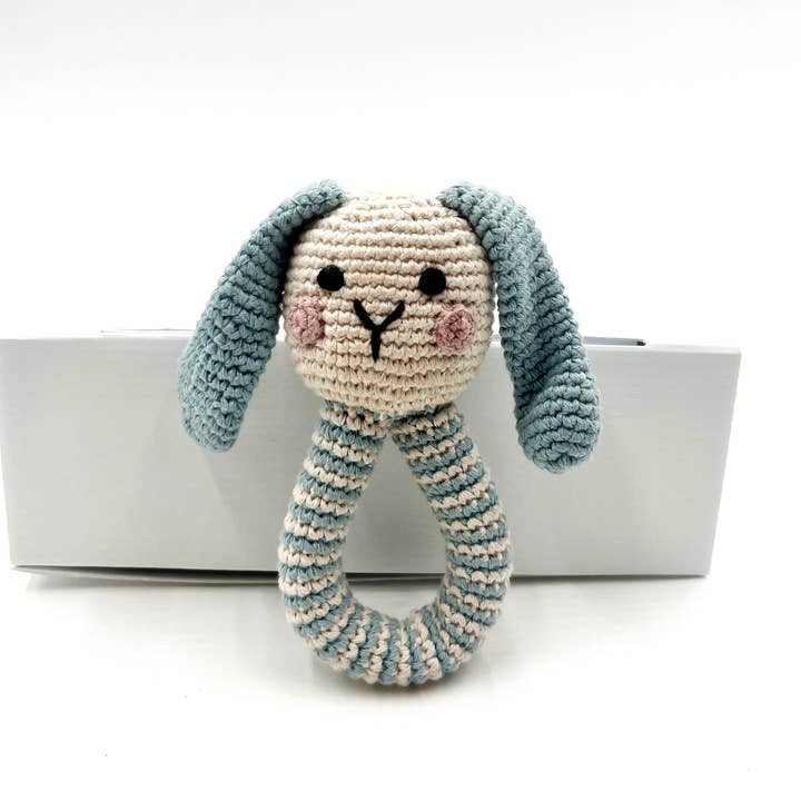 Pebblechild - Wholesale Handheld Rattle - Baby - Crochet Baby Ring Bunny rattle duck egg blue1