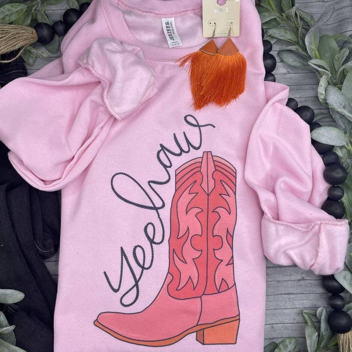 Jerzee Pink Sweatshirt Yeehaw Boot (Sweatshirt) for wholesale on Faire0