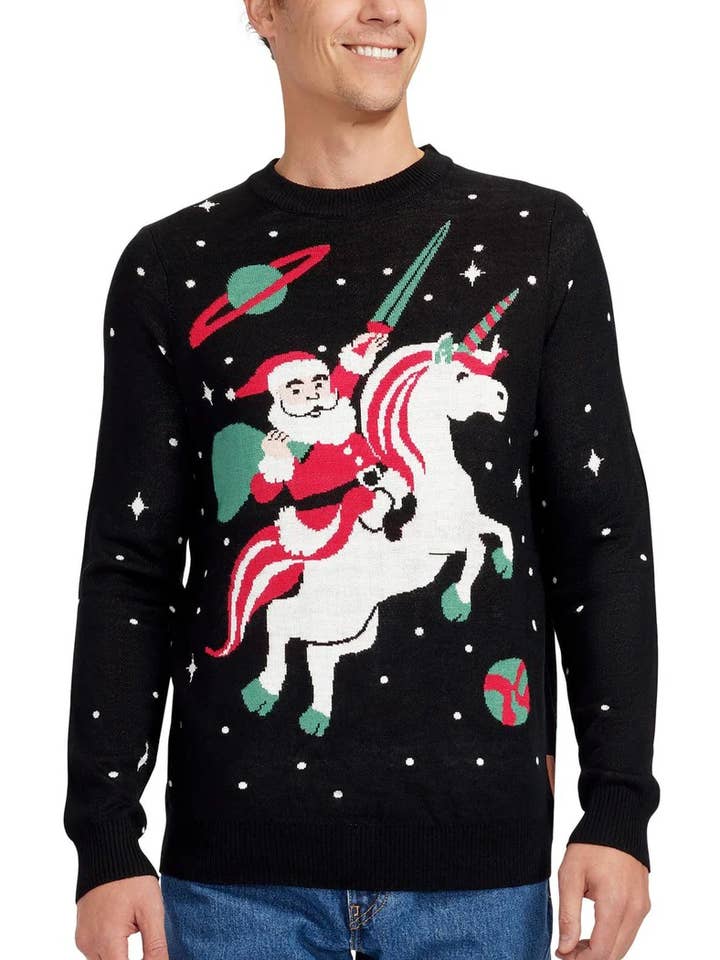 Tipsy Elves - Wholesale Knit Sweater - Men's - Cosmic Santa Unicorn Men's Ugly Christmas Sweater