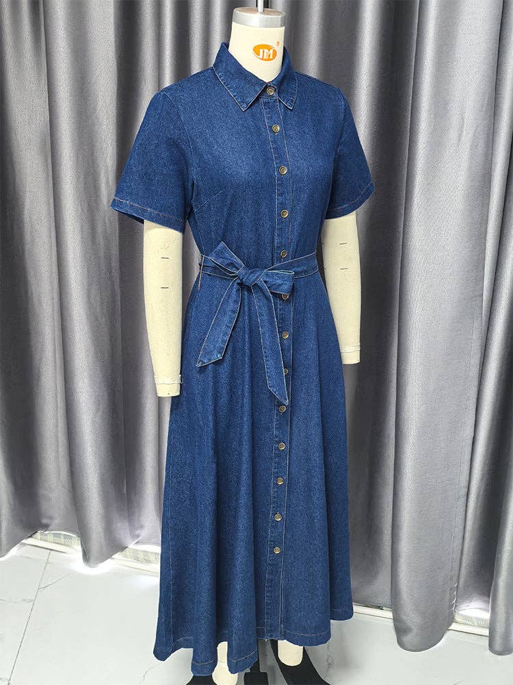 Navy Blue 2025 NEW Vintage VNeck Denim Dress Chic French Elegance for wholesale on Faire5