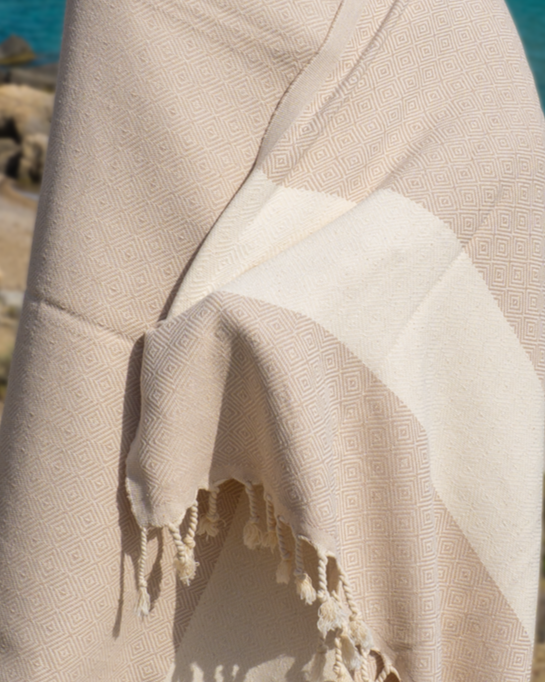 Samimi - Wholesale Beach Towel - DIAMANT Cotton Hammam Towel & Cozy Throw – Beige (180x100 cm)1
