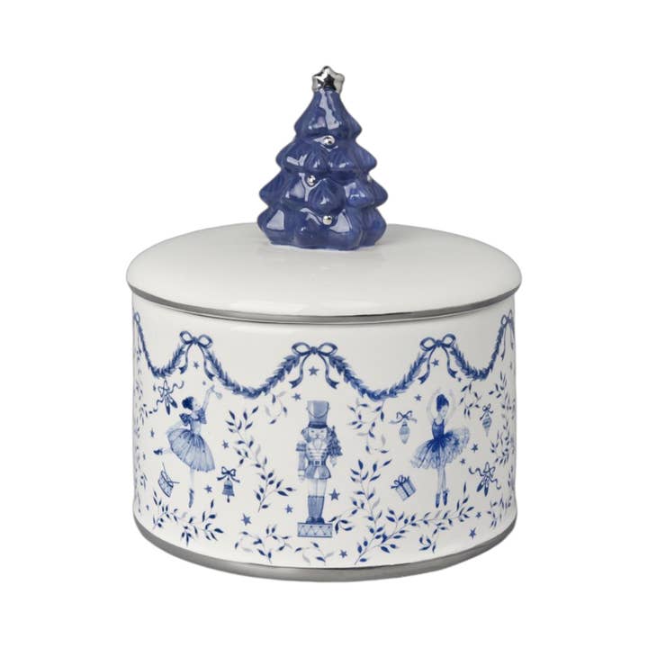 December Diamonds - Wholesale Decorative Plate/Dish/Bowl - 7.5in Blue Tree Covered Dish