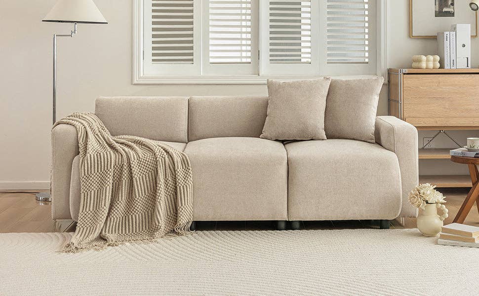 Urban Meuble - Wholesale Sofa - Modern sofa upholstered in beige chenille fabric 3-seater with cushions SHIDADS BEIGE 3 SEATS7