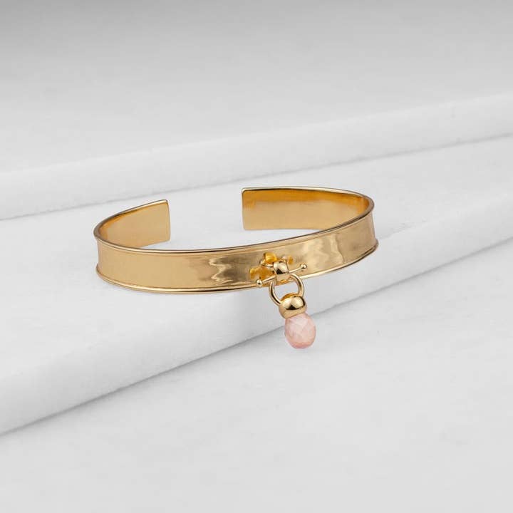 URBAN-EQUESTRIAN - Wholesale Dangle Earrings - Droplette - Rose Quartz Horse Bit Equestrian Earring in Gold7