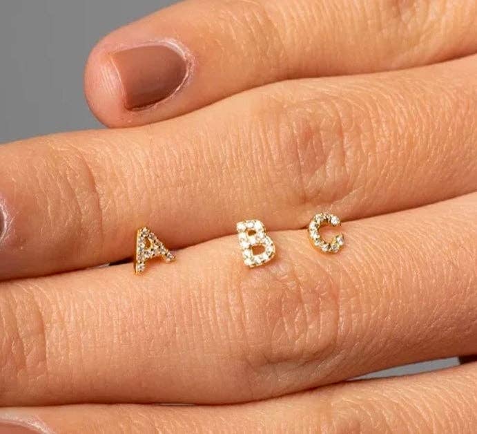 Vienna Domani Jewelry - Wholesale Stud/Post Earrings - Baby Initial Studs1