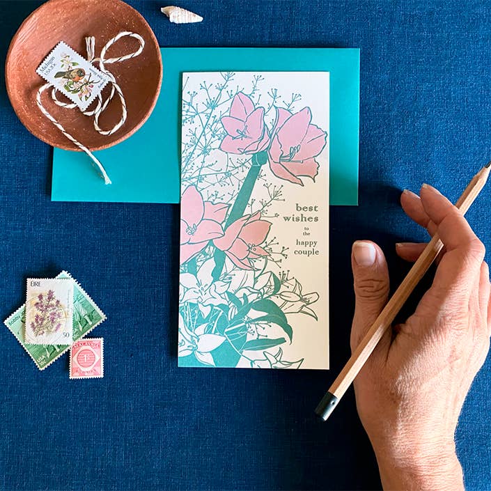 Amaryllis Wedding Card for wholesale by Navy Midnight Press