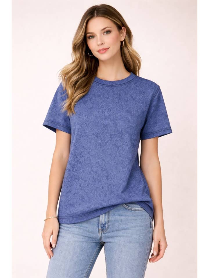 Essential Denim Blue Round-Neck Casual T-shirt for wholesale by Avani Del Amour