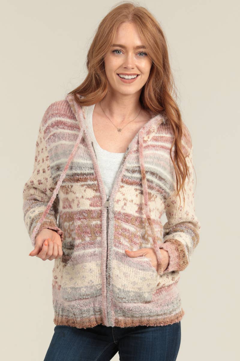 ANGIE - Wholesale Knit Sweater - Women's - XHS08-ASIS COZY ZIP FRONT HOODED CARDIGAN SWEATER W POCKETS1