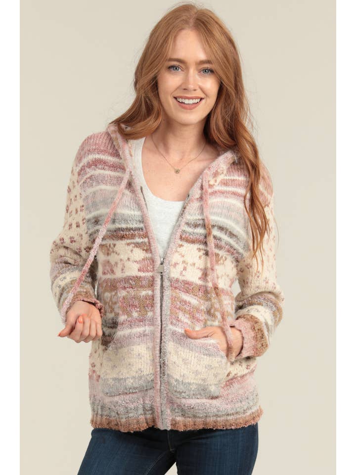 ANGIE - Wholesale Knit Sweater - Women's - XHS08-ASIS COZY ZIP FRONT HOODED CARDIGAN SWEATER W POCKETS1