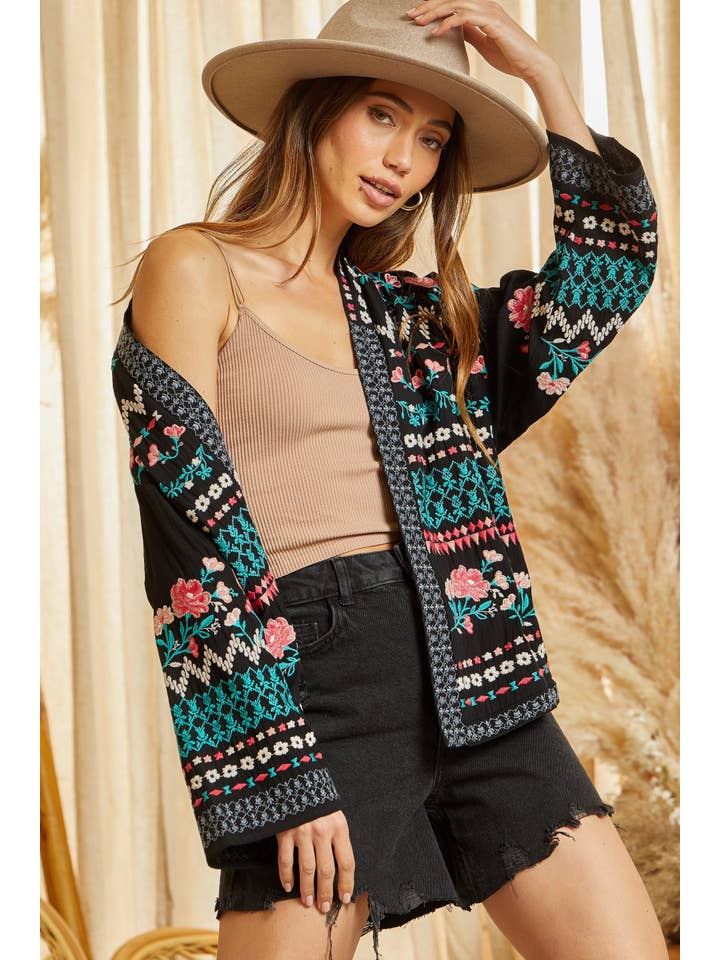 BLACK Cardigan With Embroidery T11742 for wholesale on Faire
