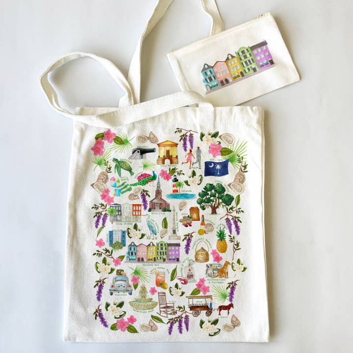 Charleston Themed Tote Bag & Pouch Set for wholesale by Dishique