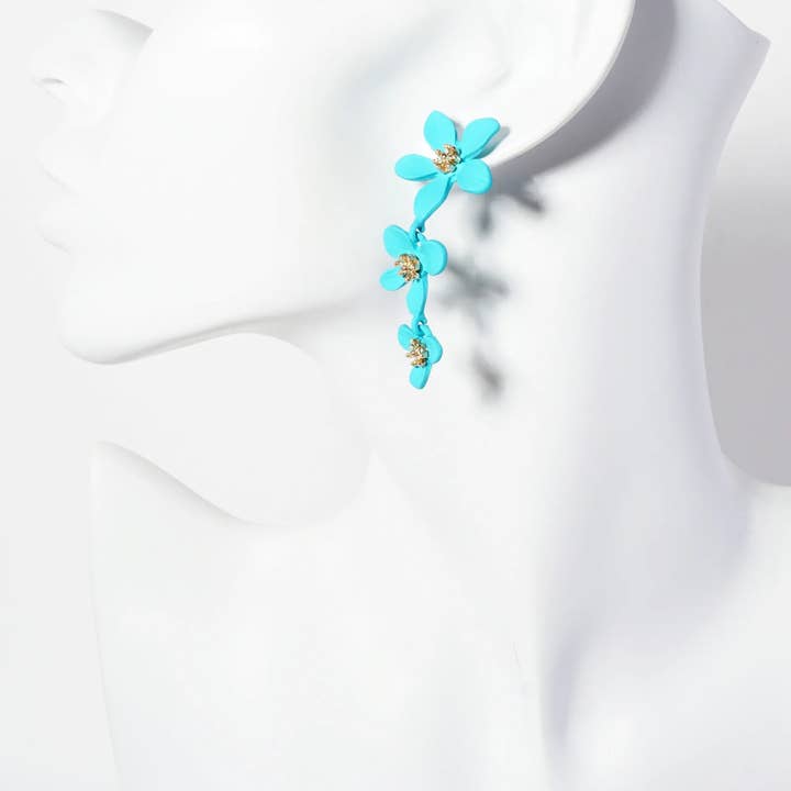 Wild Honey - Wholesale Dangle Earrings - Botanical-Theme Three Graduated Flower Drop Post Earrings1