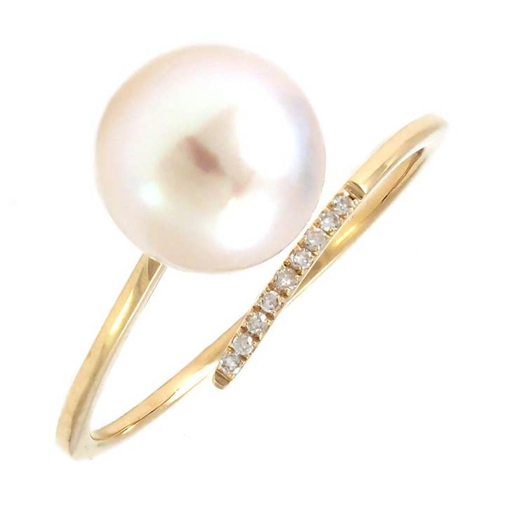 14k gouden bypassring met parels en diamanten voor wholesale door LE Fine Jewelry