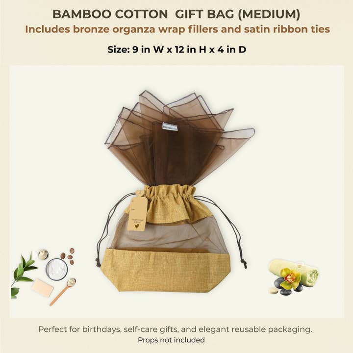 Beauty Blisss - Wholesale Gift Bag - Bamboo Cotton Gift Bag MEDIUM, Light Brown, Tag, 2 Wraps5