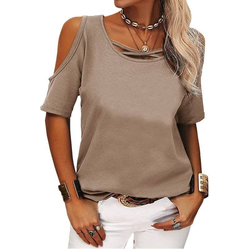 Sheer Trend – Blusa - Mulher por atacado – Camisola Casual de Ombro Descoberto de Cor Sólida6