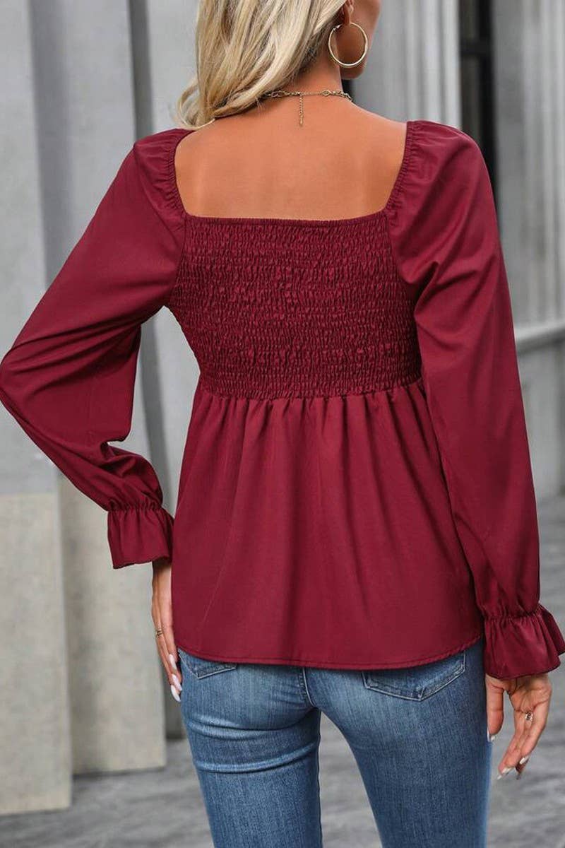 RED FRENCH SWEETHEART BOW TIE FRONT RUFFLED SHIRT for wholesale on Faire4