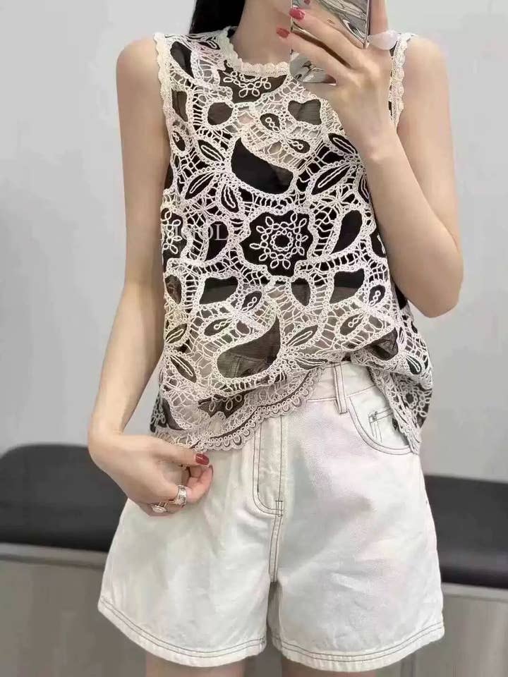 Crochet Lace Knit Sleeveless Blouse for wholesale by Hope & Sunshine
