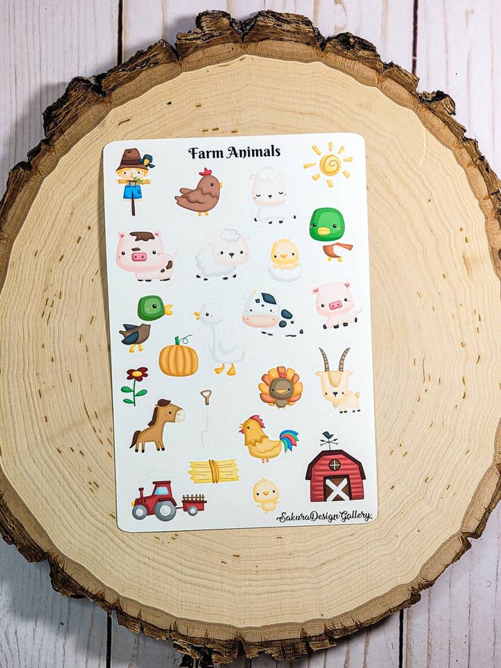 Farm Animals Sticker Sheet for wholesale by Sakura Design Gallery