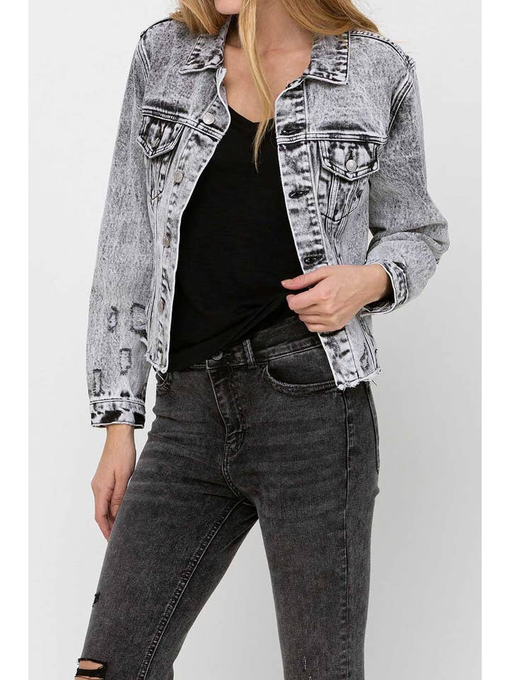 ESCALA VERWASCHENE SCHWARZE ACID-WASH KLASSISCHE CROP-JACKE VT1156 für den Großhandel auf Faire