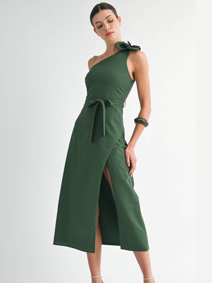 YD5039 One-Shoulder Detachable Corsage Maxi Dress for wholesale by EB LUXE