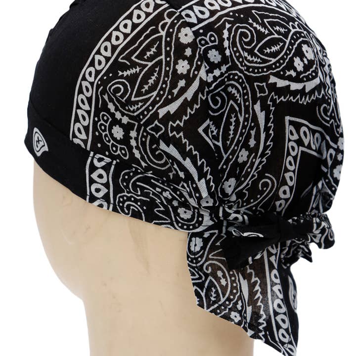 Black Paisley Cotton Fabric Bandana Head Wrap for wholesale on Faire