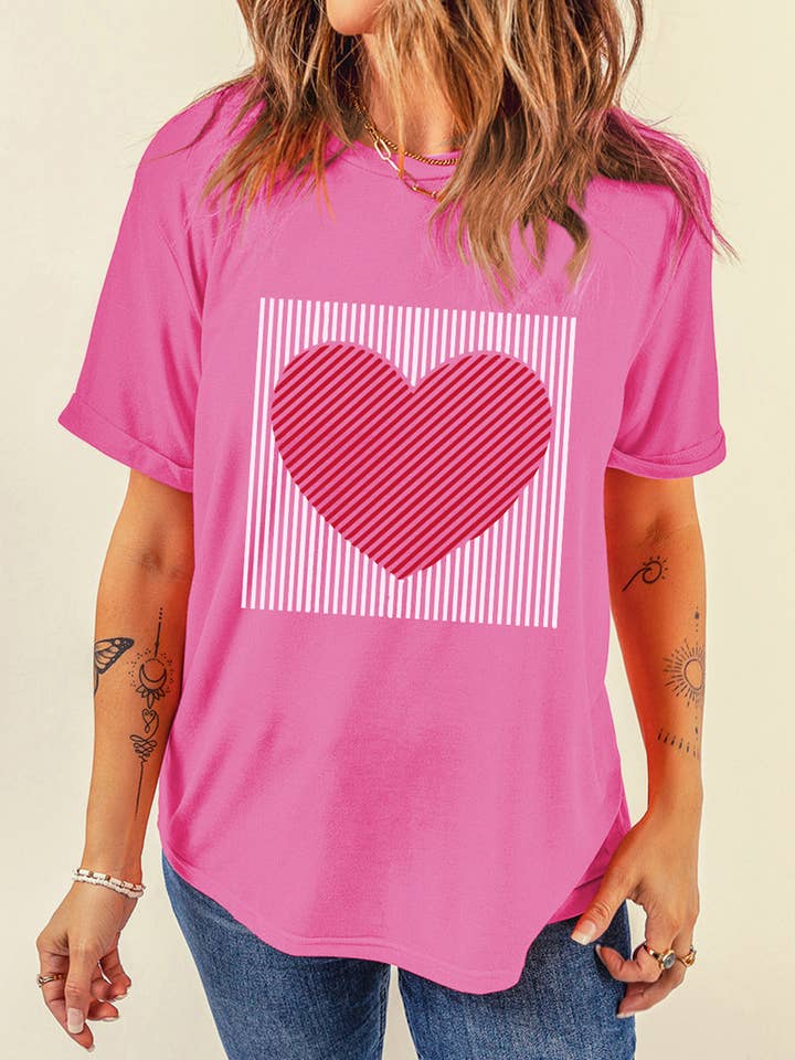 LDC Contrast Striped Heart Printed Valentines Day T Shirt for wholesale by Little Daisy Closet