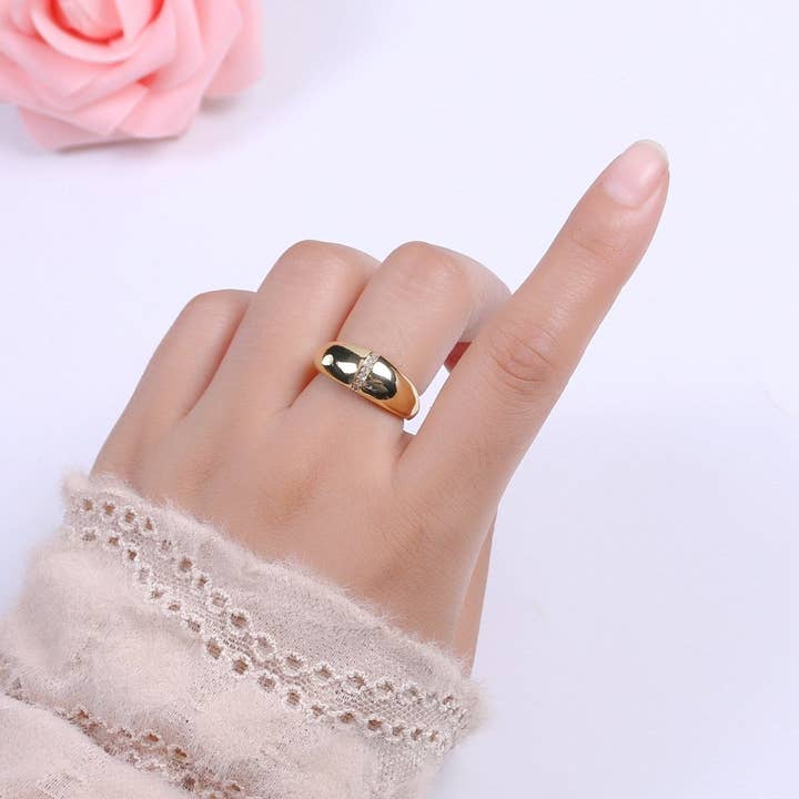 Aim Eternal – wholesale Band/Stackad Ring – Djärv Dome Ring, Justerbar Guld Ring, Chunky Ring, Stapelbar Ring för Statement Smycken Födelsedagspresent Idé för Henne kvinna ring Strl 7.5 S-1811