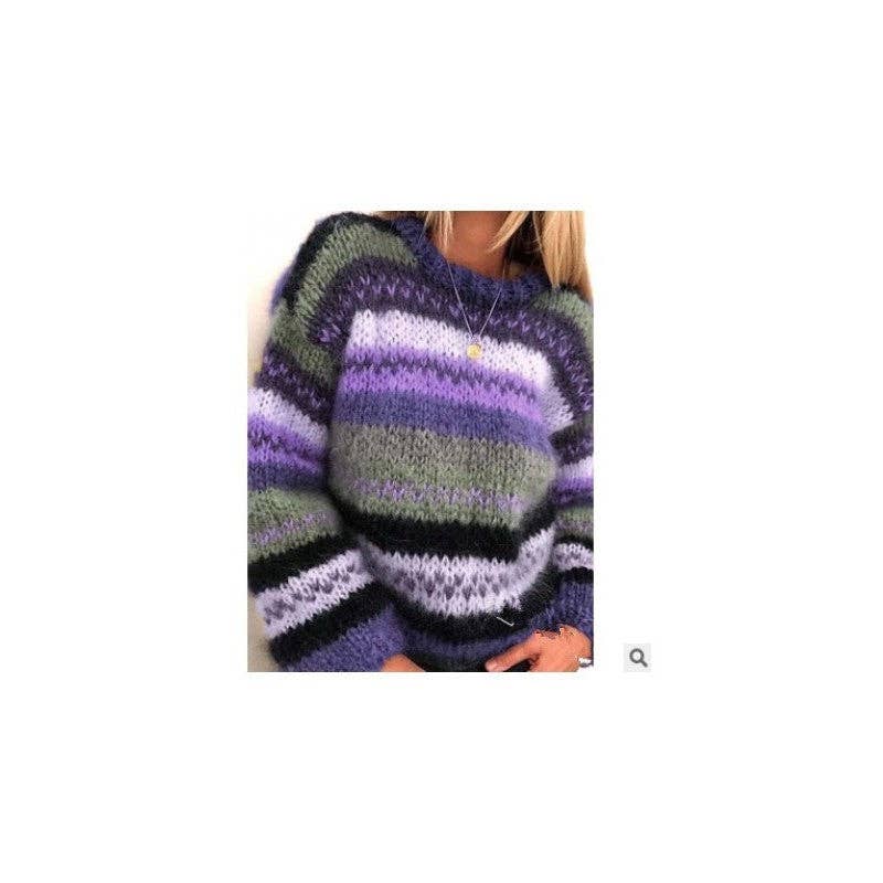 ShieldChic - Wholesale Knit Sweater - Women's - Loose Colorful Stripe Sweater0