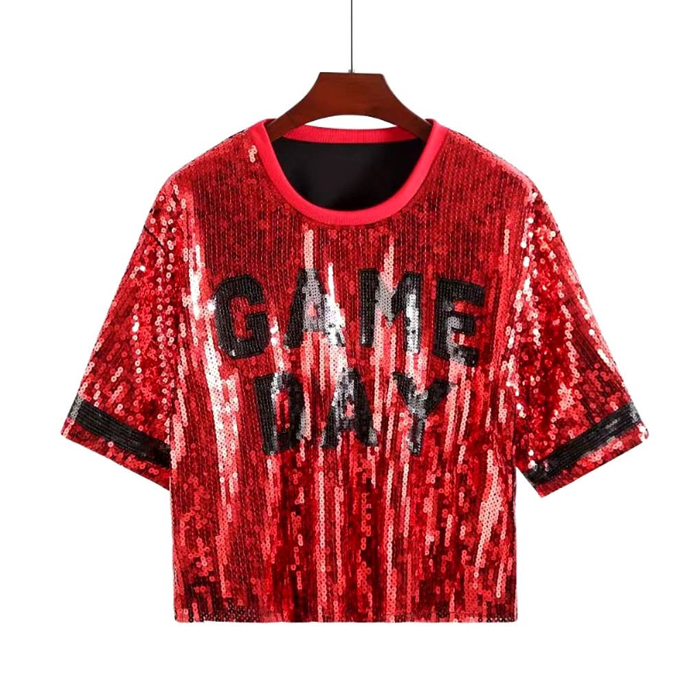 Sensibling Corp. - Wholesale T-Shirt - Women's - GAME DAY Sequin Crop Top3