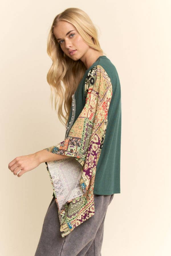 Davi & Dani - Wholesale Knit Top - Women's - BOHO PATCHWORK KNIT TOP2